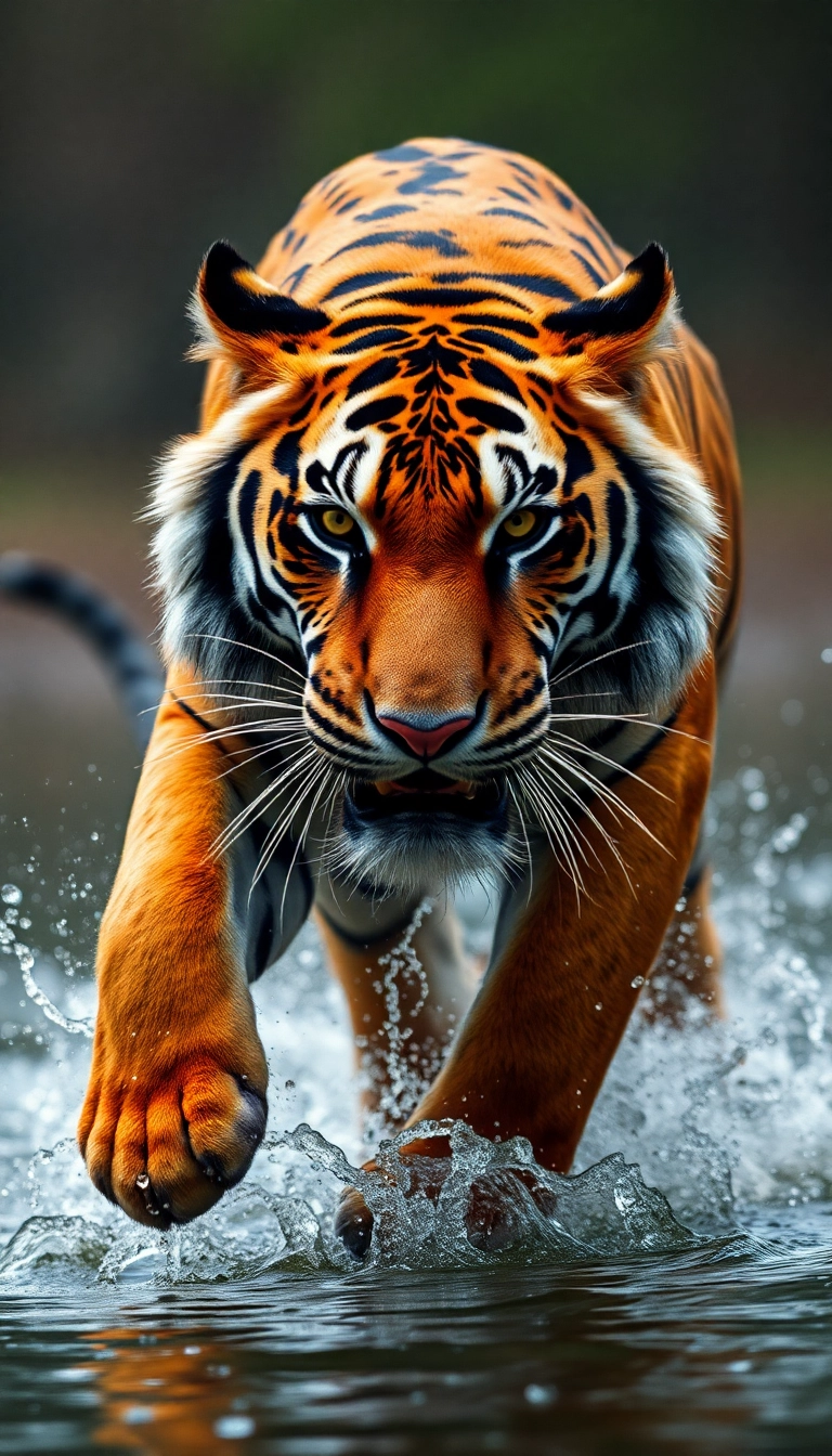 tiger running in waters